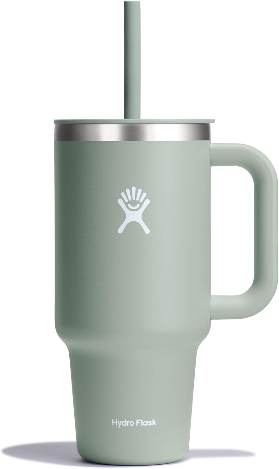 Travel Tumbler with Handle, Lid and Straw - Insulated Stainless Steel in 32 Oz Agave