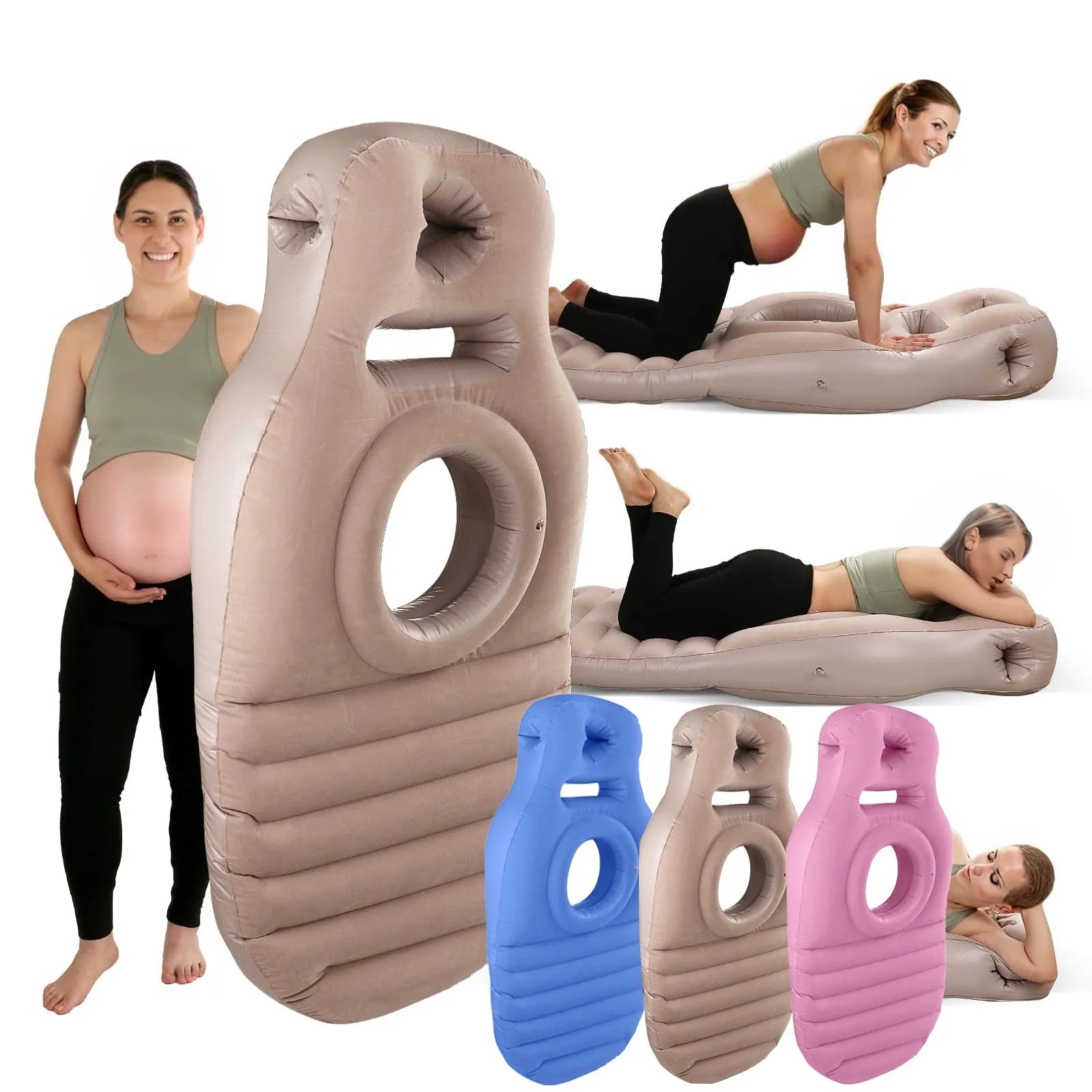 Flocked PVC O-Type Yoga Mat for Pregnant Inflatable Pregnancy Pillow Cushion Bed Pillow Sleeping Mat for Pregnant with Air Pump