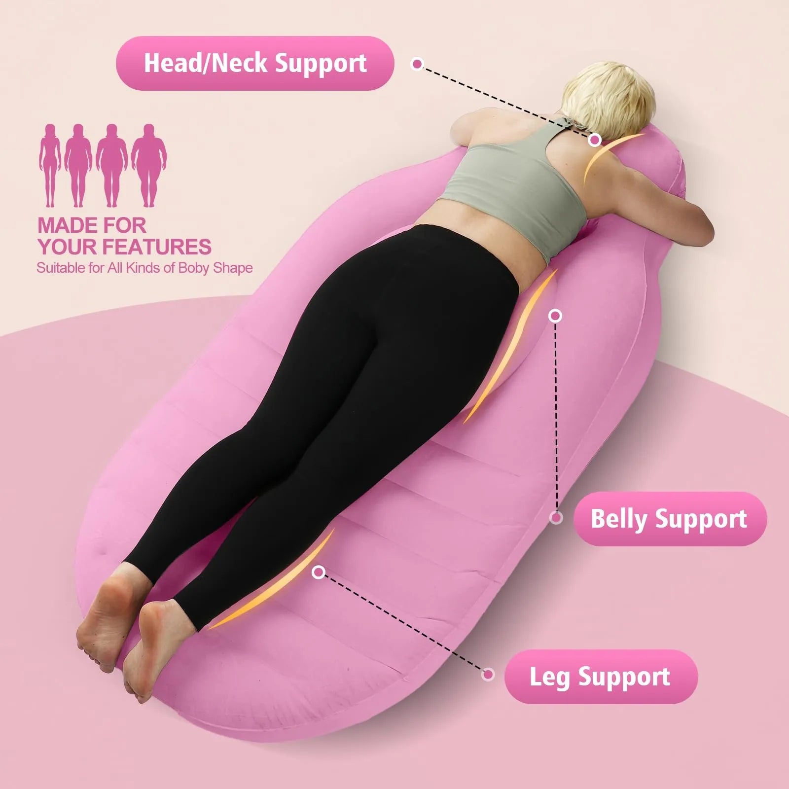 Flocked PVC O-Type Yoga Mat for Pregnant Inflatable Pregnancy Pillow Cushion Bed Pillow Sleeping Mat for Pregnant with Air Pump